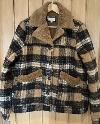 Buy Brixton Faux Fur Sherpa Jacket Women's Size XL Brown Checked Coat NEW Button Up • 112.95£
