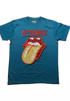 Buy The Rolling Stones Diamante Tongue Teal T Shirt • 18.95£