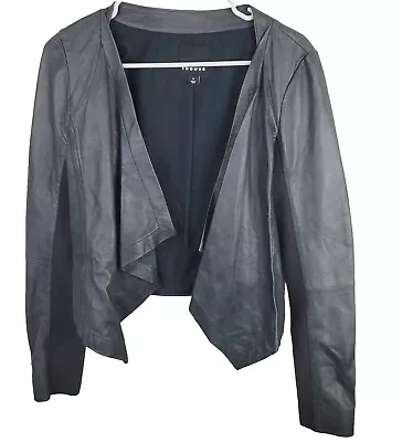 Buy Women's TROUVE Gray Grey Soft Lamb Leather Open Front Cropped Jacket Blazer Sz M • 28.42£