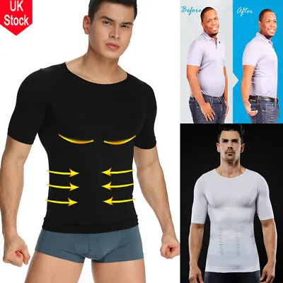 Buy UK Men Slim Body Shaper Posture Corrector Vest Abdomen Compression T-Shirt Tops • 15.99£