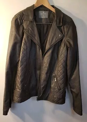 Buy Vanity Women's Gray Faux Leather Jacket Long Sleeve Size Large Full Zip  • 8.54£