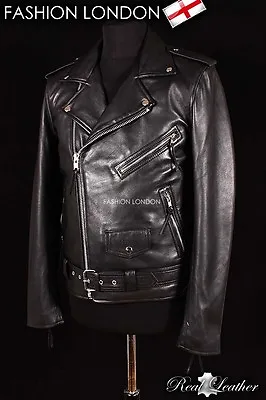 Buy Mens BRANDO SLIM-FIT Leather Jacket Black Lambskin Smart Bikers Leather Jacket • 85.53£