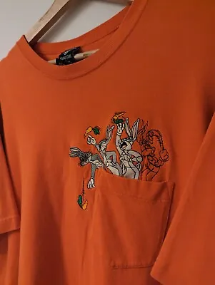 Buy Embroidered Bugs Bunny T-shirt Medium Orange Warmer Brothers • 19.99£