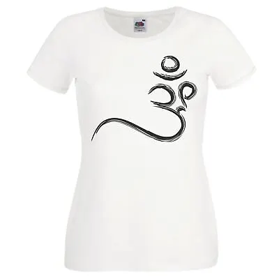 Buy Ladies White OM Devanagari Symbol Sacred Vibration Hindu Mantra T-Shirt • 12.95£