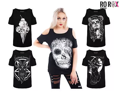 Buy Ro Rox T-shirt Cold Shoulder Gothic Wicca Witchcraft Punk Raven Muertos Top Tee • 4.49£