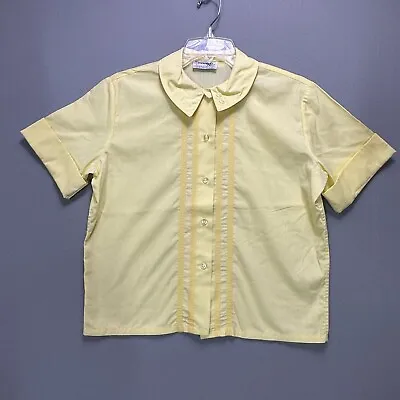 Buy Vintage 60s 50s Women's Small Yellow Short Sleeve Blouse Top Collar School Press • 25.89£