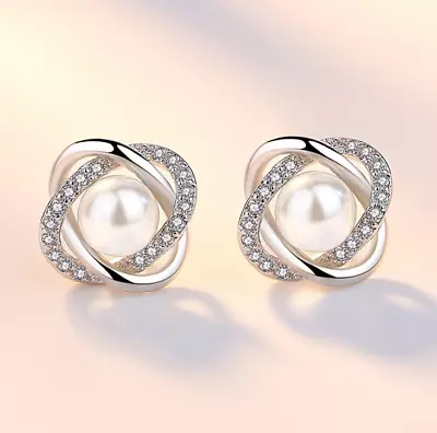 Buy Women Sterling Silver Earrings Stud Gift Jewellery Small Crystal 925 Round Girls • 3.49£