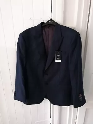 Buy Men's M&S Sartorial Navy Check Wool Blazer Jacket Chest 44R NWT • 9.99£