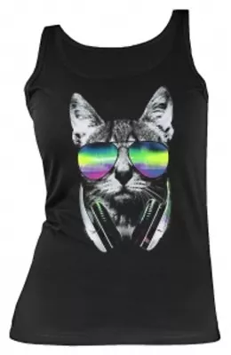 Buy Women Tank Top Neon DJ Cat Shirts 4 Girls Lady Beach Wear Birthday Gift • 22.68£