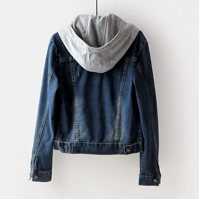 Buy Women Denim Jacket Coat Hooded Top Hoodies Jeans Casual Long Sleeve Blue • 32.93£