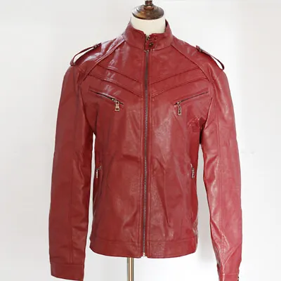 Buy Men's Leather Jacket Black And Wine Red Jacket Slim Fit Biker Motorcycler New PU • 35.90£