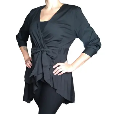 Buy Zara Black High Low Wrap Blouse Size Large 10 12 3/4 Sleeve Whimsigoth Goth Chic • 38.92£