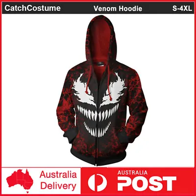 Buy Venom Hoodie 3D Print Superhero Cosplay Jacket Zipper Sweatshirt Hooded Coat • 25.28£