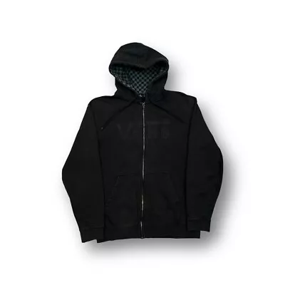 Buy Vans Logo Embroidered All Black Full Zip Check Hood Hoodie Size Medium • 19.99£
