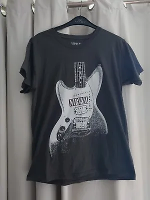 Buy NIRVANA T-Shirt Faded Grey & White Short Sleeve Guitar Print UK Size Medium  • 20£