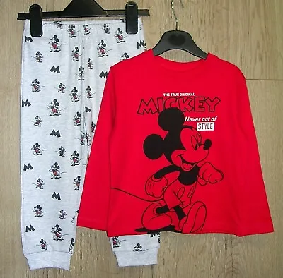 Buy Disney Mickey Mouse New Boys Cotton Jersey Red Grey Pyjamas Age 2-3 98cm • 11.99£