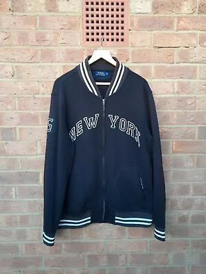 Buy Ralph Lauren Polo New York Spellout Embroidered Varsity Zip Up Jacket Size XL • 29.99£