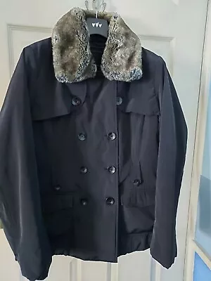 Buy Rocha John Rocha Black Buttoned Warm Jacket With Detachable Fur Collar Size 14 • 12.99£