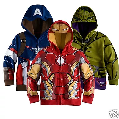 Buy Boys Hoodie Childrens Sweater Jacket Captain America Hulk Iron Man Red Blue  • 10.99£