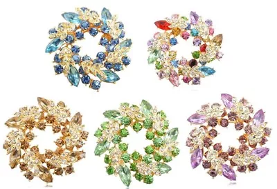 Buy Diamante Christmas Wreath Flower Leaves BROOCH Pin Crystal Jewellery • 3.99£