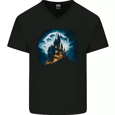 Buy A Haunted Castle Fantasy Halloween Mens V-Neck Cotton T-Shirt • 8.99£