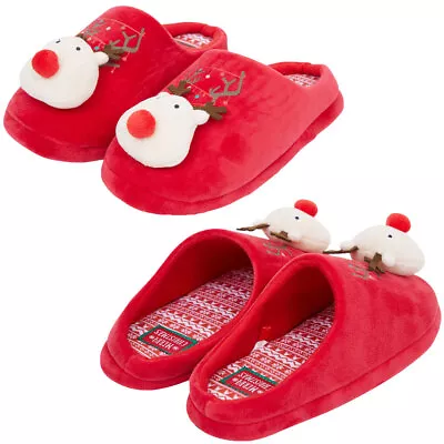 Buy Women's Novelty Christmas Slippers Mule Style Warm Xmas Foxy 3D Rudolph Reindeer • 12.99£