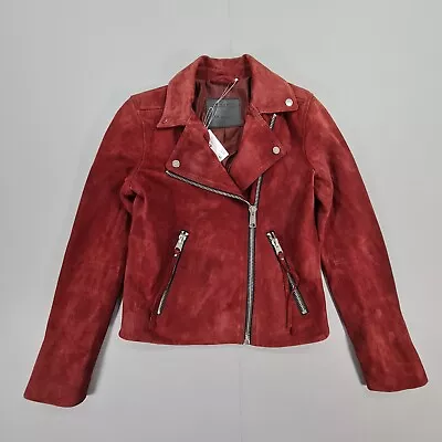 Buy AllSaints Womens Leather Jacket Red 8 UK Dalby Suede Biker • 90£