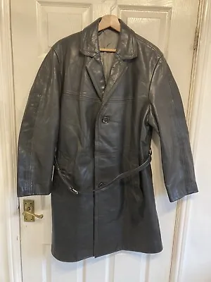 Buy Vintage GERMAN MILITARY Leather Jacket Trench Coat  42” J230 • 59£