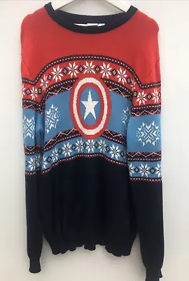 Buy CAPTAIN AMERICA Marvel Christmas Jumper Blue And Red Mens Large L • 19.95£