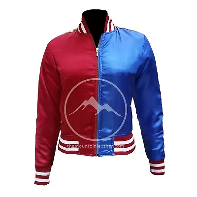 Buy Harley Quinn Jacket Suicide Squad Cosplay Halloween Red Satin Bomber Jacket • 56.64£