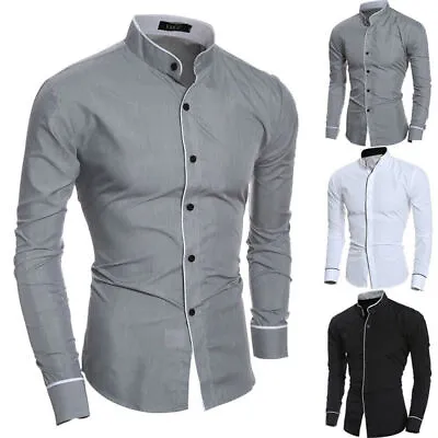 Buy Mens Button Down Muscle Fit Shirts Long Sleeve Casual Business Dress T Shirt Top • 9.95£