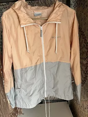 Buy Women's Columbia Pink & Gray Hooded Windbreaker Rain Jacket- Med • 6.33£