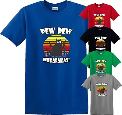 Buy Pew Pew Madafakas Cat T-Shirt Vintage Funny Retro Birthday Gift T Shirt Top Tee • 10.99£