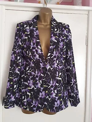 Buy  Floral Jacket Size 8 Feels Silky Black&purple By Papaya Tailoring Nwot Bx19 • 12.99£