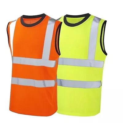 Buy Work Wear Pullover Vest Top Mens Hi Vis Viz Sleeveless T-Shirt High Visibility • 9.99£