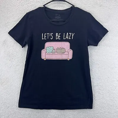 Buy Pusheen Women's Black Graphic  Let's Be Lazy  Short Sleeve Shirt Sz L (Runs Sml) • 11.81£