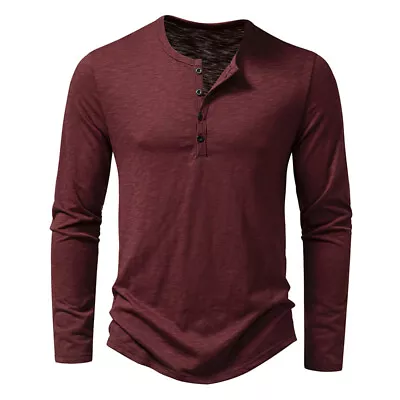Buy Men's T Shirts Long Sleeve T-shirt Mens Henley Neck Daily Wear Casual Basic Tops • 14.89£