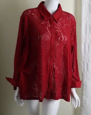 Buy Coldwater Creek Sz 3X RED Lace Floral 3/4 Sleeves Beautiful Blouse Shirt Top • 60.14£