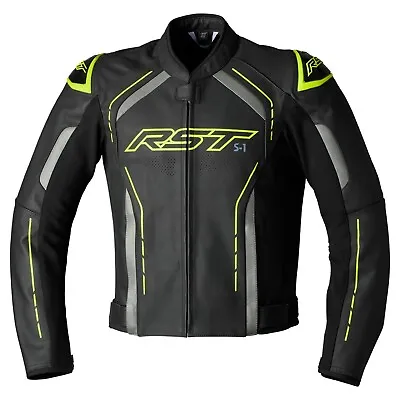 Buy RST S-1 CE AAA Leather Motorcycle Motorbike Sports Jacket - Black Fluo Yellow • 249.99£