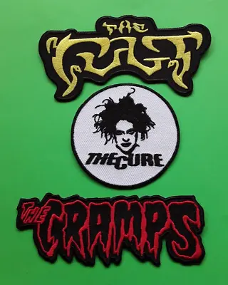 Buy THE CURE THE CRAMPS THE CULT IRON OR SEW ON QUALITY EMBROIDERED PATCHES X 3 • 9.89£