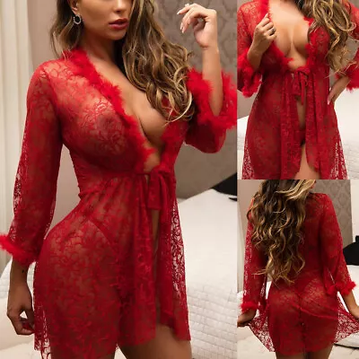 Buy Sexy Lingeries Womens Seduc Tive Lace Sheer Mesh Nightdress Pajamas Robe Nightie • 11.19£