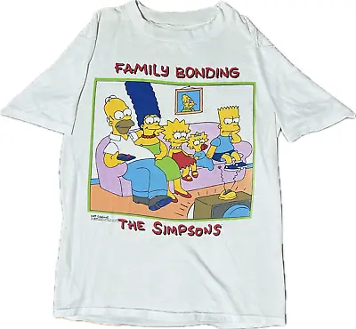 Buy Vintage 1989 The Simpsons  Family Bonding  White Screen Print T-Shirt • 65.99£