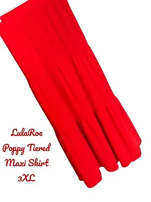 Buy NWT LulaRoe Poppy Maxi  Skirt-Tiered Solid Red LinedEyelet- 3XL • 33.78£