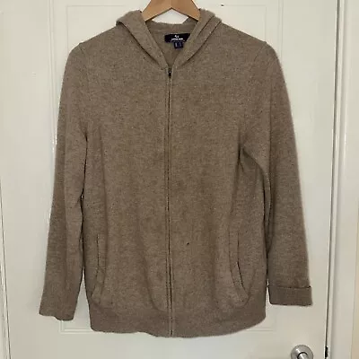 Buy Lands End 100% Cashmere Cardigan Beige Zip Up Hooded Boxy Size S Hoodie • 24.99£