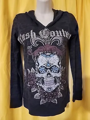 Buy Rush Couture Pullover Hoodie Size Small Black /Skull Head And Cross Lightweight  • 47.13£