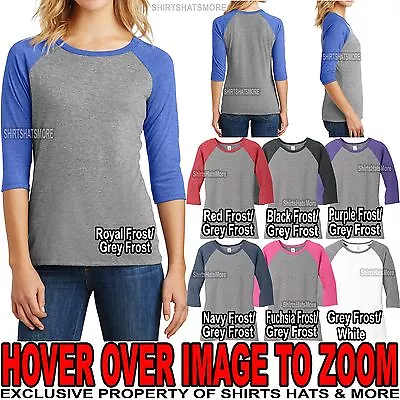 Buy Ladies Raglan Tri Blend Baseball T-Shirt 3/4 Sleeve Plain Womens S-XL 2X, 3X, 4X • 17.47£