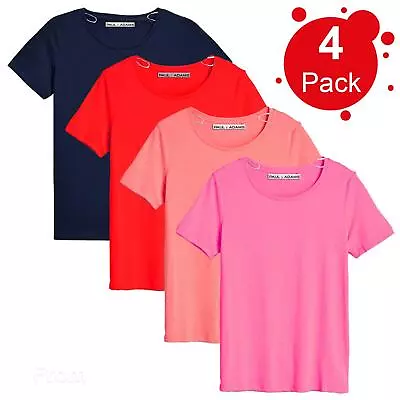 Buy 4 Pack Women’s Ladies 100% Cotton T-Shirts Short Sleeve Round Neck Tee Top S-3XL • 30.58£