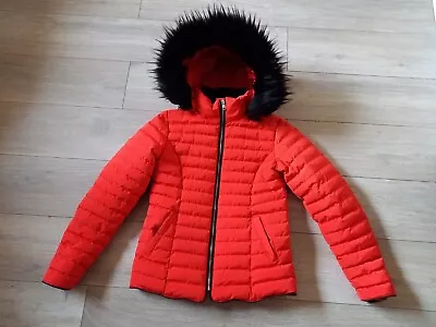 Buy Tokyo Laundry Red Quilted Puffer Jacket Faux Fur Collar & Hood Trim Pockets UK8 • 14.99£