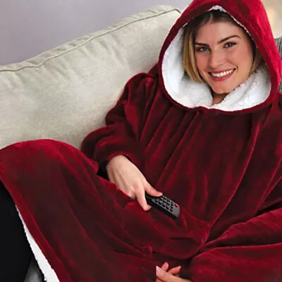 Buy Adult Oversized Hoodie Blanket Big Hooded Sweatshirt Fleece Hoody Sherpa Unisex • 6.99£