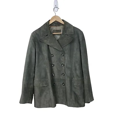 Buy ST MICHAEL Suede Leather Jacket Green Double Breasted Button Up Size UK 16 • 31.50£
